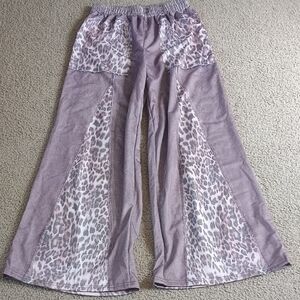 Purple Leopard Print Wide-Leg Pants